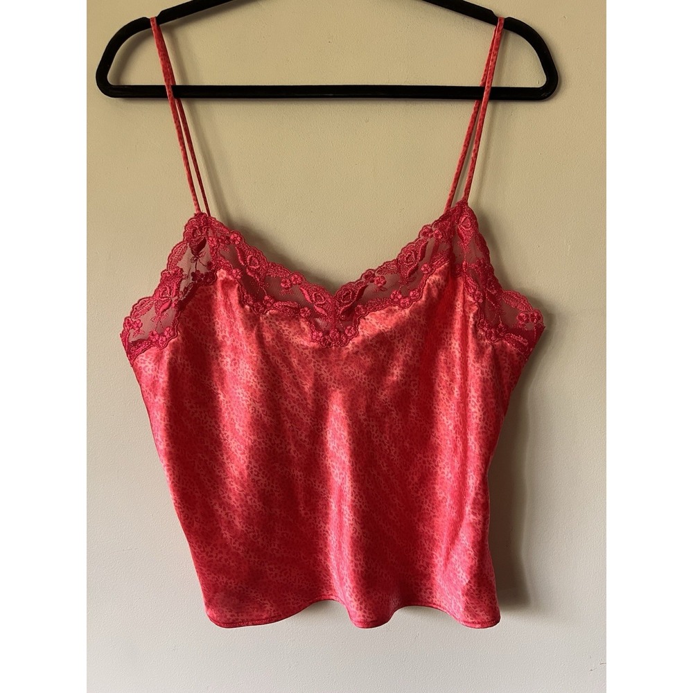 Victorias Secret VTG Y2K 1999 Pink Satin Lace Animal Print Cami Top Camisole